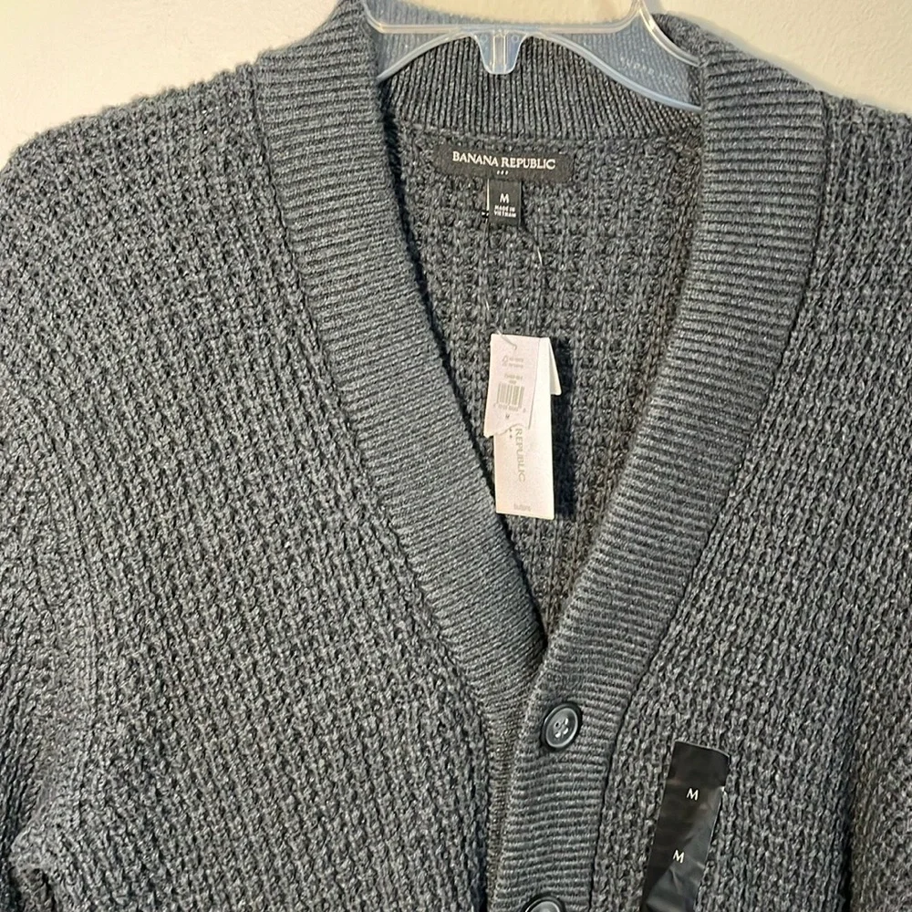 Banana Republic cardigan sweater med gray chunky knit tunic button cotton blend
